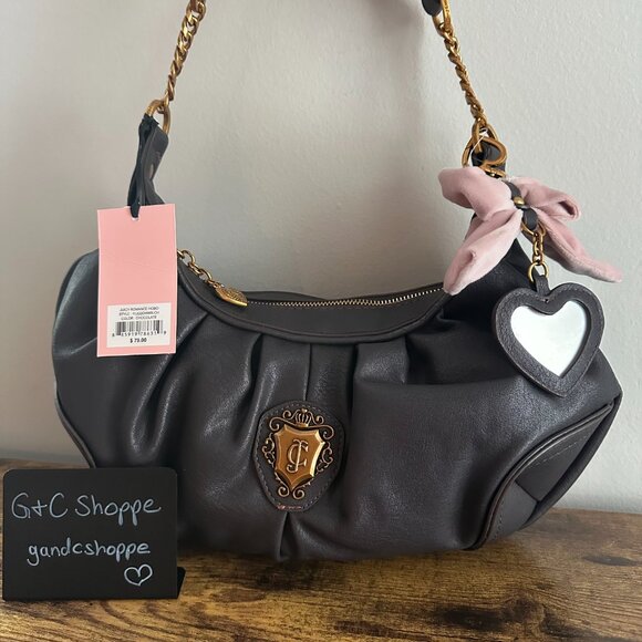 New Juicy Couture Romance Hobo Shoulder Bag Wallet Set Chocolate Brown Pink Gold - Picture 5 of 8